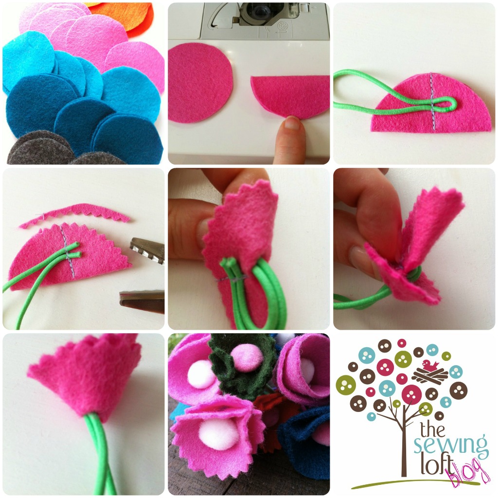 Easy to make flower hair ponies on The Sewing Loft